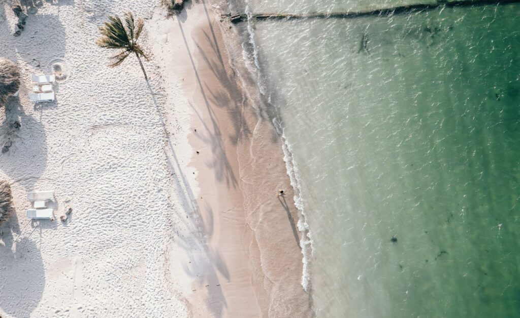 aerial shot of cancun beach